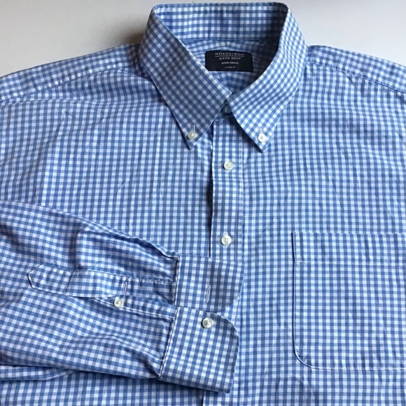 Nordstrom blue checkered dress cotton shirt Sz 1 8 made in Vietnam 🇻🇳 - Picture 2 of 13